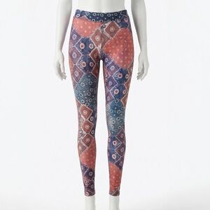 American Eagle Patchwork Bandana Leggings Blue Red Boho Festival Paisley Print